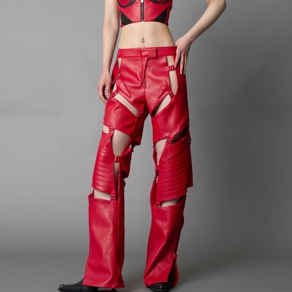 Dolls Kill Pants - NWOT Namalia Red Cut-Out Wide Leg Pants